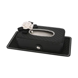 Crystal Car Tissue Box Camellia Flower PU Leather Auto Tissue Bag Seat Back Headrest Hanging Holder Case For Car Accessories - Image 7