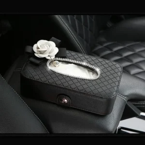 Crystal Car Tissue Box Camellia Flower PU Leather Auto Tissue Bag Seat Back Headrest Hanging Holder Case For Car Accessories - Image 6