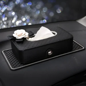 Crystal Car Tissue Box Camellia Flower PU Leather Auto Tissue Bag Seat Back Headrest Hanging Holder Case For Car Accessories - Image 3