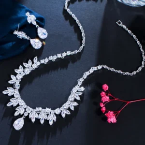 CWWZircons Best Bridal Party Accessories Silver Color Cubic Zirconia Wedding Necklace Earrings Jewelry Set For Brides T037 - Image 4
