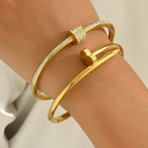 2-piece stainless steel gold four-leaf clover bracelet Love lucky four-leaf clover nail bracelet set, not easy to fade suitable - Image 5