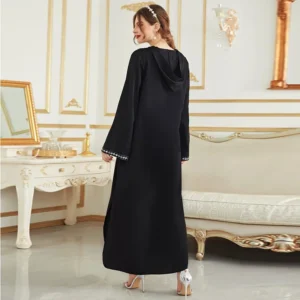 Middle East Dubai Muslim Fashion Festival Chiffon Plain Sequined Hooded Robe - Image 3