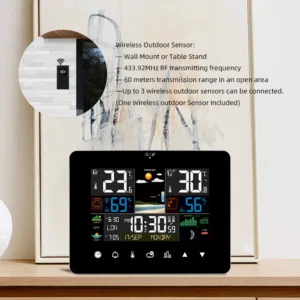 ⁦Multifunction Weather Station Alarm Clock Thermometer Hygrometer Touch Screen Wireless Sensor Sunrise Sunset Hygrothermograph⁩ - الصورة ⁦3⁩