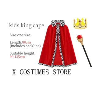 Boys King Cosplay Costumes Red Cloak Adult Kids Prince Robe Crown Velvet Cape Children Birthday Halloween Party Cosplay Costume - Image 4
