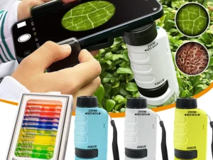 Handheld Microscope Mini Pocket Microscope Kit 60-120x Lab Microscope Zoom Wheel Adjustable with LED for Kids Educational
