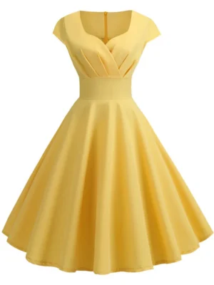 Pink Summer Dress Women V Neck Vintage Robe Elegant Retro pin up Party Office Midi Dresses - Image 4