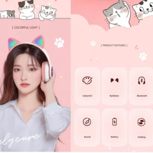 Cat Ears Headphones Flash Light Wireless With MIC Control LED Kid Girl Stereo Cute Music Helmet Bluetooth Phone Headset Earphone - Image 3