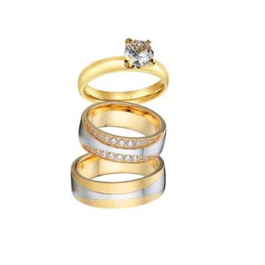Turkish Costume Jewellery 3pcs Wedding Engagement Rings Sets For Couples 18k Gold Plated Fashion Jewery Cz Diamond Ring - Image 4