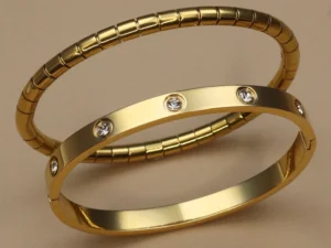 XCB-019 High Polished Stainless Steel Gold Color Waterproof Bracelet Light Luxury Luster Zircon Women's Bangle Fashion Jewellery
