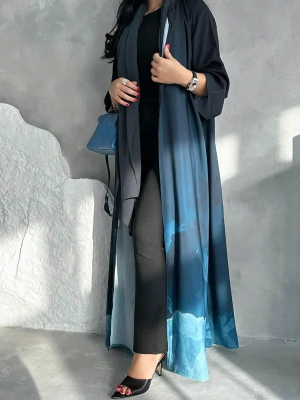 Elegant Middle East Tie Dye Abaya Turkey Robe Loose Open Front Traditional Dress Outerwear One Piece No Scarf Included - Image 3