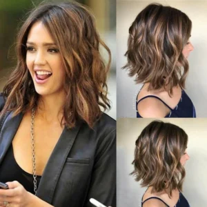 Women's Short Curly Wig European Style Mid Part Highlight Ombre Wig African Fashion Net Non-human Hair