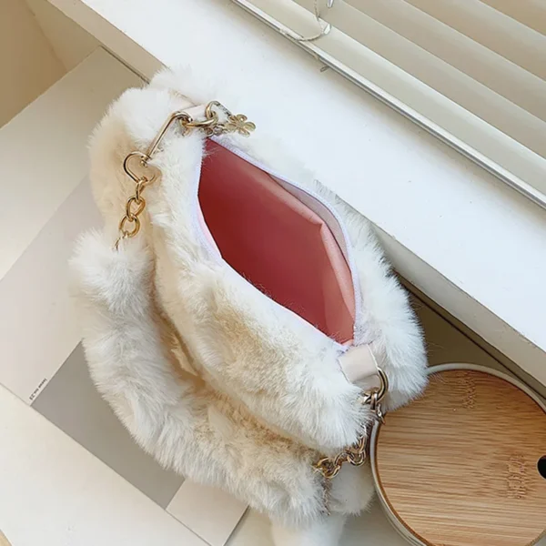 Faux Fur Heart-shaped Women Small Handbags Fluffy Plush Ladies Chain Shoulder Bag Fashion Female Furry Daily Clutch Purse - Image 5