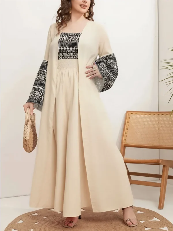 Fashion Embroidery Kimono Oversized Muslim Robe Syari Female Full Length Muslim Outerwear Worship Service Abaya With Belt wy1946 - Image 4