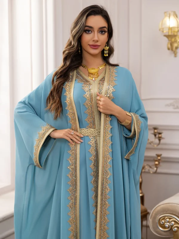 Femme Musulmane Vestidos Pearl Beads Abaya for Women Dubai Cape Evening Party Dress Muslim Kaftan Turkey Robe Eid Djellaba Gown - Image 3