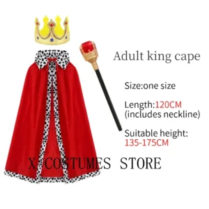 Boys King Cosplay Costumes Red Cloak Adult Kids Prince Robe Crown Velvet Cape Children Birthday Halloween Party Cosplay Costume - Image 5