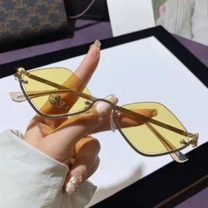 Metal Women Simple Trend Sunglasses Men 2025 New Half Frame Diamond Shaped Sunglasses Dopamine Small Frame Outdoor Sunglasses - Image 6