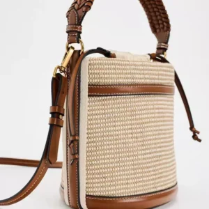 Fashion Straw Bucket Bag Weave Women Handbags Designer Panelled Shoulder Crossbody Bags Casual Summer Beach Small Tote Purses - Image 3