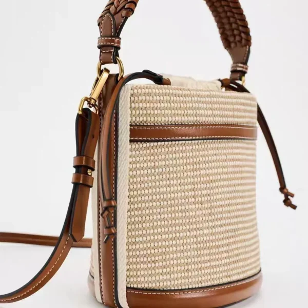 Fashion Straw Bucket Bag Weave Women Handbags Designer Panelled Shoulder Crossbody Bags Casual Summer Beach Small Tote Purses - Image 3
