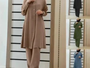 Muslim 2 Piece Set Women Casual Blouse Single Breasted Top Wide Leg Pants Suit Morocco Dubai Trousers Outfits Arab Ensemble