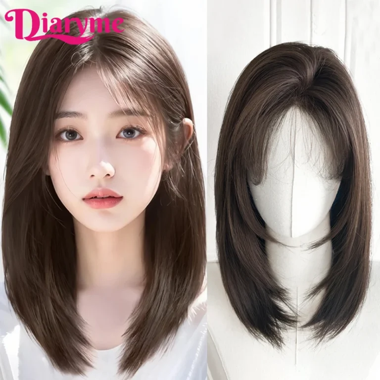 Short Straight Synthetic Wig Women's Long Hair Forehead Lace Bangs Clavicle Hair Middle-part Lace Front Wig Female Lolita Wigs