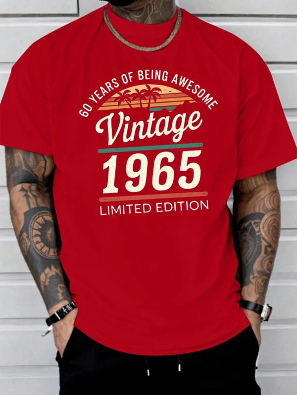 Men's Summer 100% Cotton Fashionable Casual Loose 60 Year Great Pattern Printed Limited Edition 1965 Retro T-shirt - Image 5