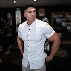 Summer Fashion Super Slim Fit Short Sleeve Shirts Men Classic Casual Dress Shirt Male Hipster Relaxed Luxe Formal Shirt - Image 4