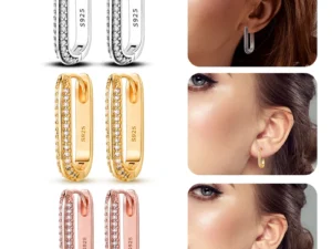 2024 NEW 925 Sterling Silver rectangular Hoop Earrings Inlaid Zircon Golden Earrings For Women Wedding Gift Luxury Jewelry