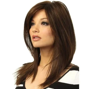 Women Dark Brown Long Straight Partial Bangs Full Wig Heat Resistant Party Hair - Image 4