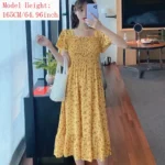 2025 New Spring Summer Dress Women Mini Dresses Female Short Sleeve Elastic Bust Printed Floral Pleated Backless Casual Dress