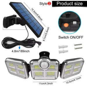 Solar Light Outdoor 122/333 LED Integrated Super Bright Motion Sensor Strong Power IP65 Waterproof 3 Working Modes Garden Wall - Image 3
