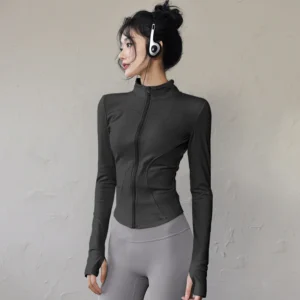 Long Sleeve Sports Jacket Women Zip Fitness Yoga Shirt Winter Warm Gym Top Activewear Running Coats Workout Clothes For Cycling - Image 5
