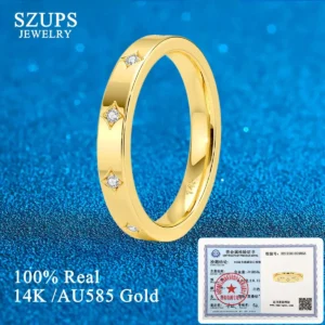 14K Golden Couples Ring Simple Real AU585 Gold Finger Rings GRA Certified Moissanite Wedding Band Engagement Fine Jewelry