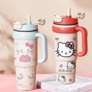 1000Ml Sanrio Hello Kitty Thermal Straw Cup Kawaii Large Capacity Insulated Cup Coffee Milk Cup Anime Cartoon Portable New Style