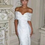 White Lace Delicate Evening Dress Customized Women Bow Wedding Party Off Shoulder Dreamy Engagement Prom Wear Mermaid Newest
