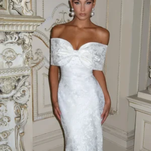 White Lace Delicate Evening Dress Customized Women Bow Wedding Party Off Shoulder Dreamy Engagement Prom Wear Mermaid Newest