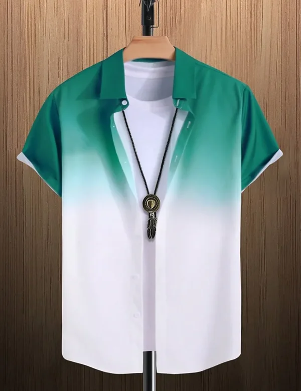 New Simple Gradient Hawaiian short-sleeved Top Casual Beach Buttoned Lapel short-sleeved Shirt Comfortable men's Shirt - Image 4