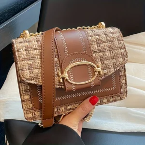 Chic Mini Plaid Tweed Crossbody Bag with Adjustable Strap, Fashionable Buckle Closure - Available in Cream, Green, Blue, Black - Image 5