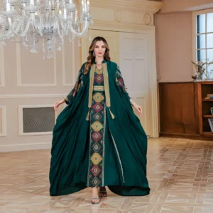 Eid Muslim 2 Piece Set Women Embroidery Dresses Open Abaya Suit Jalabiya Ramadan Dubai Kaftan Party Vestidos Cardigan Robe - Image 4