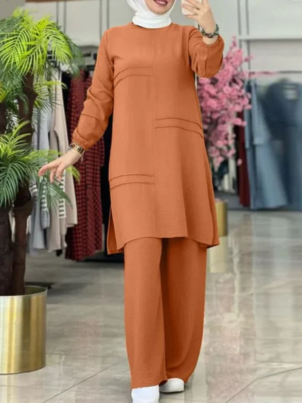 Ramadan Two Piece Sets Shirt Dress &Pants Women Muslim Suits Shirt Blouse Musulman Ensembles Moroccan Kaftan Islamic Dress Sets - Image 6