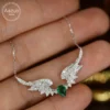 Aazuo Real 18K Solid White Gold Jewelry Natural Emerald Real Diamonds Double Wings Shpae Necklace With Chain Gifted For Women