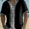 Mens Shirt Short Sleeve Casual Vintage Ethnic Print Button Shirt Summer Beach Shirt Camping Shirt Short Sleeve Mens Formal Shirt