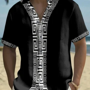 Mens Shirt Short Sleeve Casual Vintage Ethnic Print Button Shirt Summer Beach Shirt Camping Shirt Short Sleeve Mens Formal Shirt