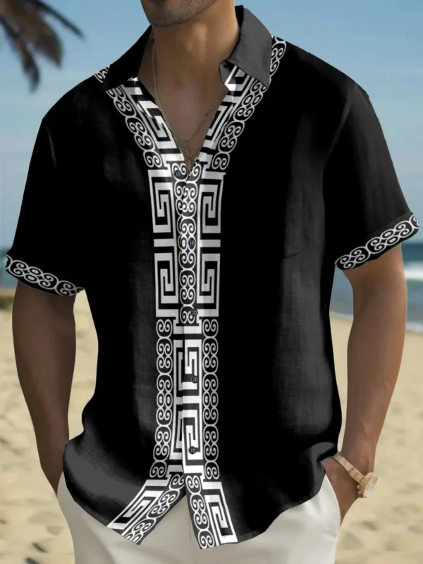 Mens Shirt Short Sleeve Casual Vintage Ethnic Print Button Shirt Summer Beach Shirt Camping Shirt Short Sleeve Mens Formal Shirt