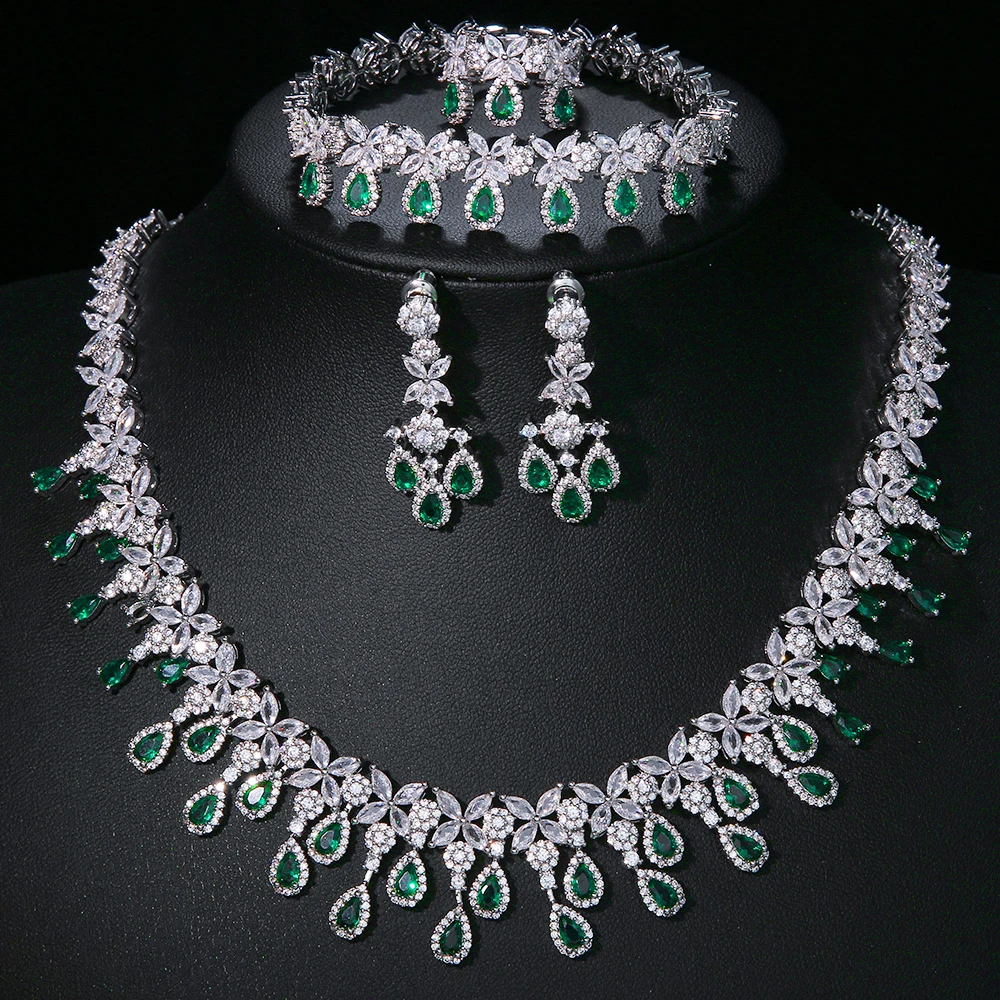 EmmayaZircons Shiny Cubic Zirconia Evening Party Dress Jewelry Set for Women Trendy Bridal Wedding Collection Accessories