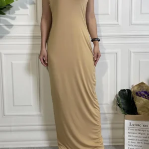 Under Abaya Long Dress Nida Sleeveless Islamic Clothing Women Dubai Turkish Muslim Underwear Base Layer Robe Casual Modesty