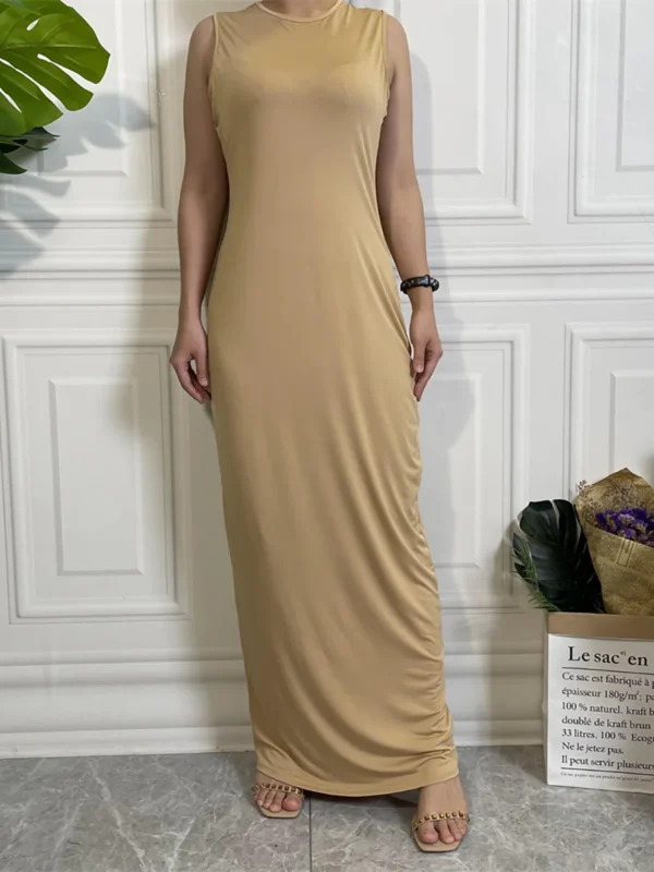 Under Abaya Long Dress Nida Sleeveless Islamic Clothing Women Dubai Turkish Muslim Underwear Base Layer Robe Casual Modesty