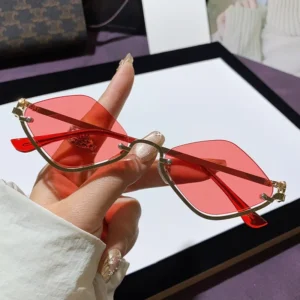Metal Women Simple Trend Sunglasses Men 2025 New Half Frame Diamond Shaped Sunglasses Dopamine Small Frame Outdoor Sunglasses - Image 5