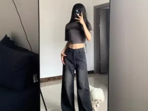 Slimming High-waisted Jeans For Women Pear-shaped Loose-fit Straight-leg Bell Bottoms Plus-size Female Denim Trousers