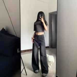 Slimming High-waisted Jeans For Women Pear-shaped Loose-fit Straight-leg Bell Bottoms Plus-size Female Denim Trousers