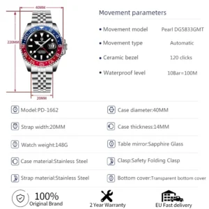 PAGANI DESIGN V3 Version GMT Watches Men's Luxury Sapphire Automatic Mechanical Watch 40MM Stainless Steel Waterproof Watch - Image 7